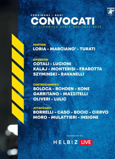 Frosinone-Bari: i 24 convocati di Grosso  2ac3a68f-6def-47dd-8e77-289f9a3ed1b2-pwjk7u8q7bgzsn7l98f7tf8x8bwo1faqj6jxbhibuk