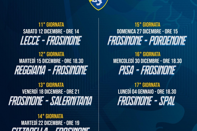 ANTICIPI E POSTICIPI DALLA 11.a ALLA 17.a GIORNATA