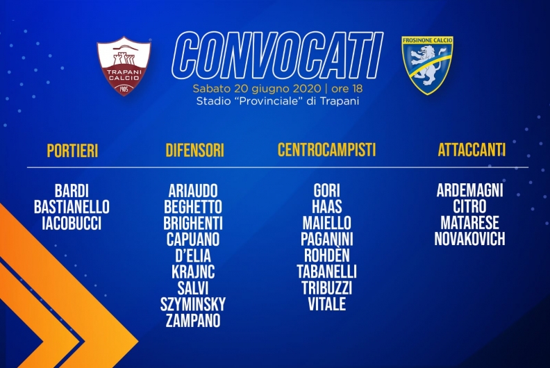 TRAPANI – FROSINONE, I CONVOCATI